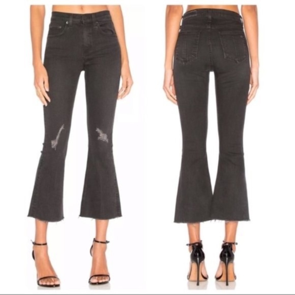 Rag & bone 10in crop flare jeans in distressed grey